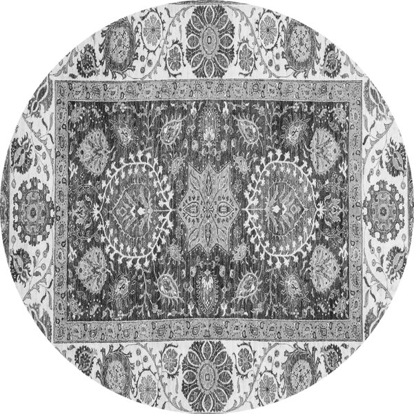 Charlton Home® Round Ardolino Oriental Power Loomed Area Rug in Gray/White/Black Wayfair